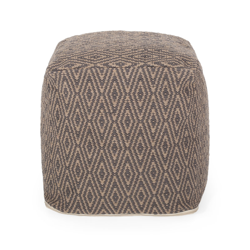 Pouf en coton tissé à la main Amuleto, gris foncé et brun