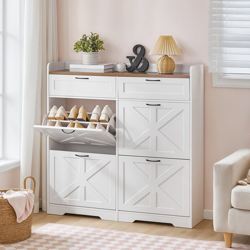 Armoire de rangement pour chaussures 16 paires avec 4 tiroirs rabattables