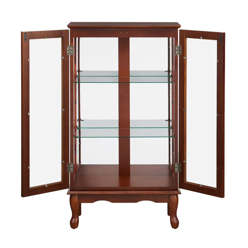 Curio Cabineted Curio Diapaly Cabinet With Adjustable Shelves And Mirrored Back Panel, Tempered Glass Doors (3 Tier), (E26 Bulb Not Included)
