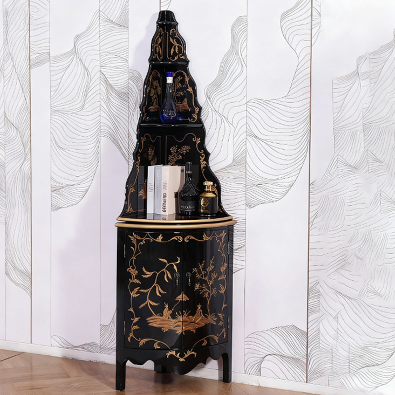 Modern Black Solid Wood Corner cabinet