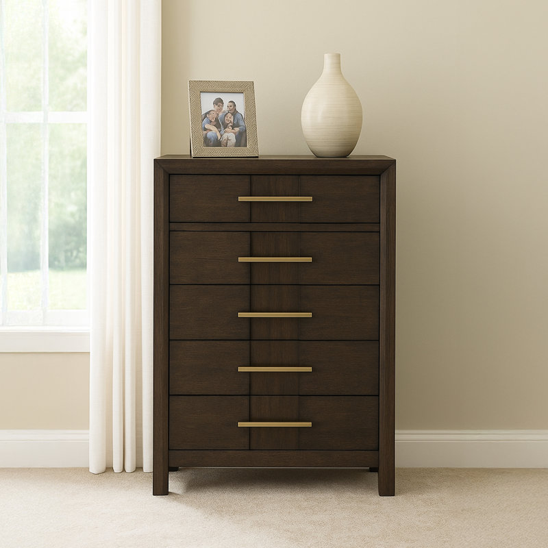 Ensemble de chambre à coucher Adryan, Lit double, Brun, 5 Pcs: Bed, 2 Dressers, Mirror, Nightstand