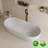 69 x 29.5 Freestanding Bathtub, Oval Shaped Stone Resin Freestanding Tubs, Solid Surface Matte White Soaking Tub with Overflow and Pop-up Drain
