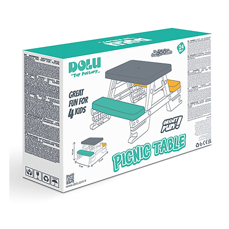 Dolu: table de pique-nique pour 4: blanc, vert, jaune - intérieur / extérieur, banc, jouet en plastique imperméable durable, 30,3 x 28 x 17 po, enfants en bas âge 2 ans et plus