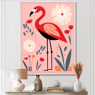 Illustration rétro de flamant rose - flamant rose, art mural