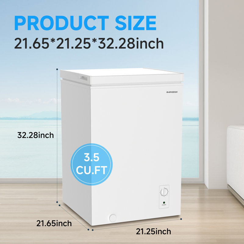 BANGSON 3.5 Cu Ft Small Chest Freezer, Deep Freezer with Basket for Garage, Home, Kitchen & Apartment，White, White
