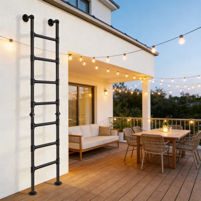 Échelle fixe robuste de 7 pi entre le mur et le sol, échelle de sortie en métal industrielle d'une capacité de 330 lb pour l'accès au grenier sous-sol, utilisation à l'intérieur ou à l'extérieur