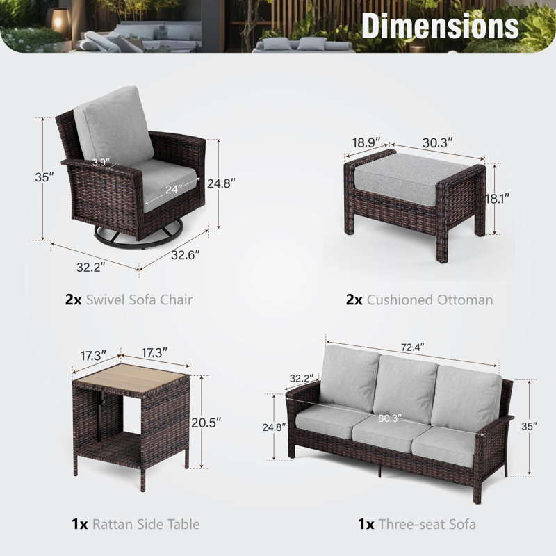 Outdoor Wicker Patio Conversation Furniture Set, Light Gray
