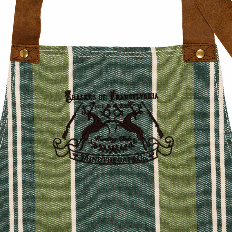 SZEPVIZ STRIPE Embroidered Apron, Green/Dark Green/Brown