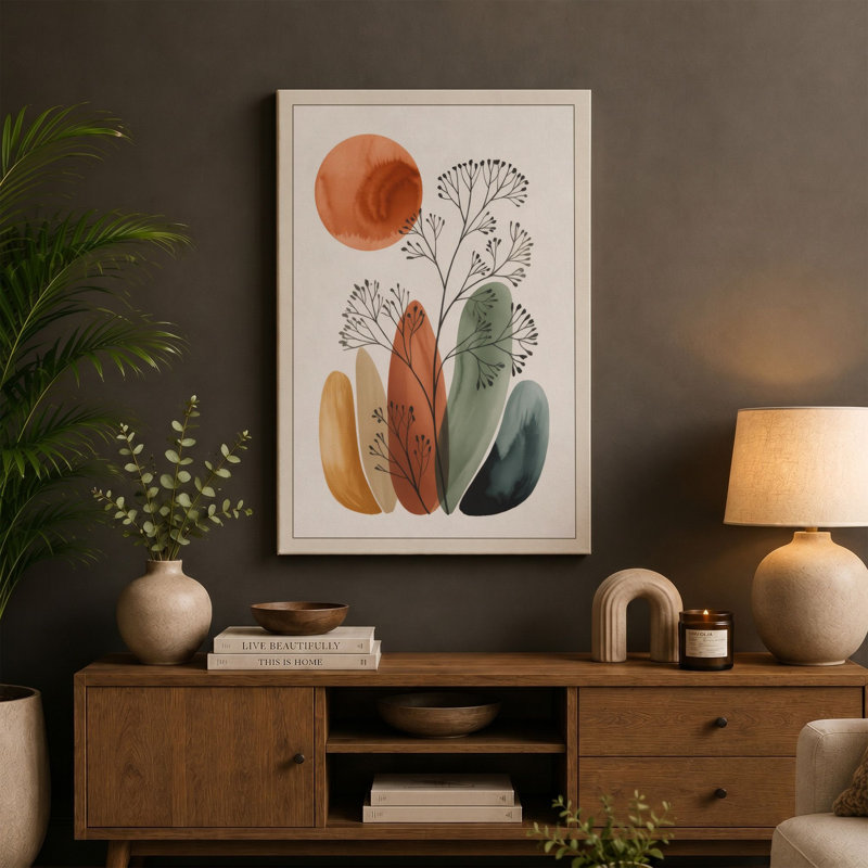 Study in Watercolour Botanical - Wrapped Canvas, 30x20 - 76.2 x 50.8 cm, Taupe Border
