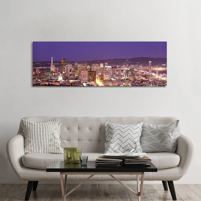 High Angle View Of A City At Dusk, San Francisco, California, USA - Wrapped Canvas Panoramic Print, 182.88 cm H x 60.96 cm W