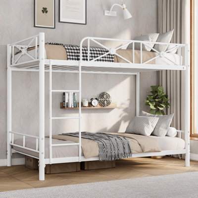 Twin Over Twin Metal Bunk Bed, Sturdy Bunkbeds with Full-Length Guard Rail, Floral Motif, School & Home Use