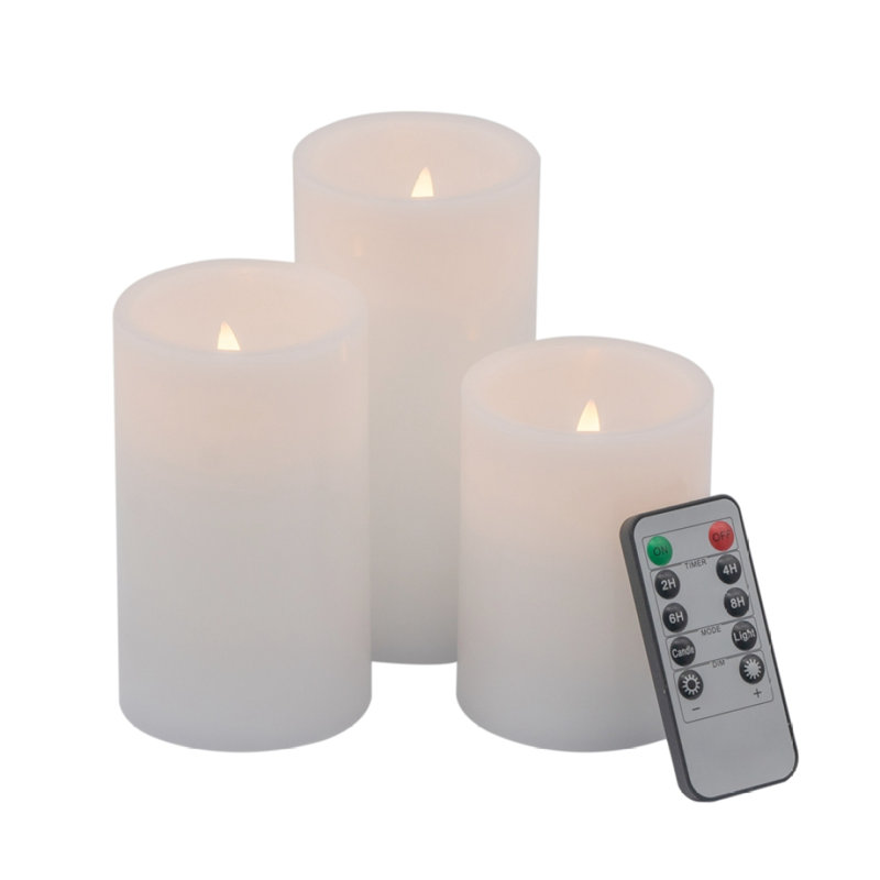 Ensemble de 3 bougies à DEL blanches avec minuterie à distance, L: D3X6 "M: D3X5" S: D3X4 "
