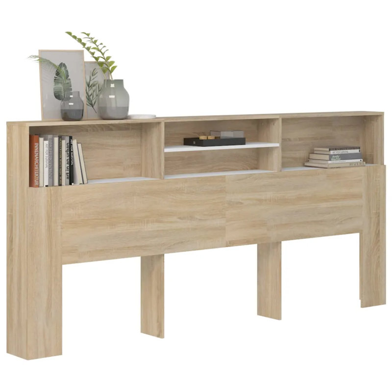Headboard Cabinet Bedroom Home Indoor Bookcase, Sonoma Oak, Super King (6')