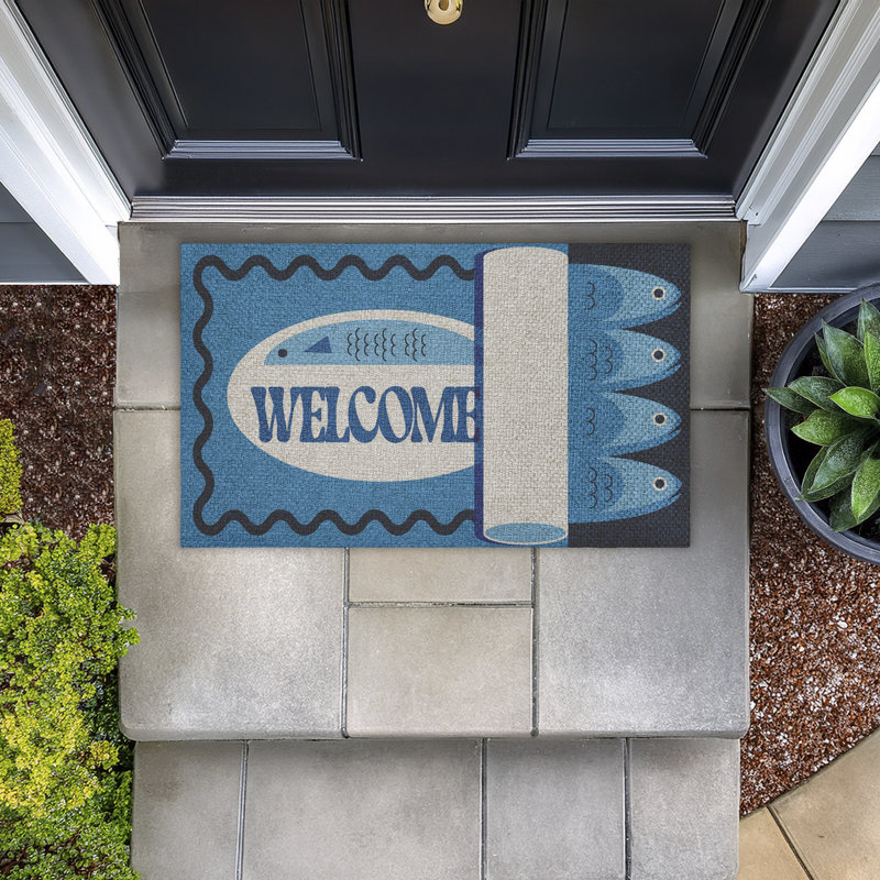 Tapis d'extérieur Welcome Coastal Tuna, par Lil 'Rue, 18 po x 30 po, Thon côtier Welcome
