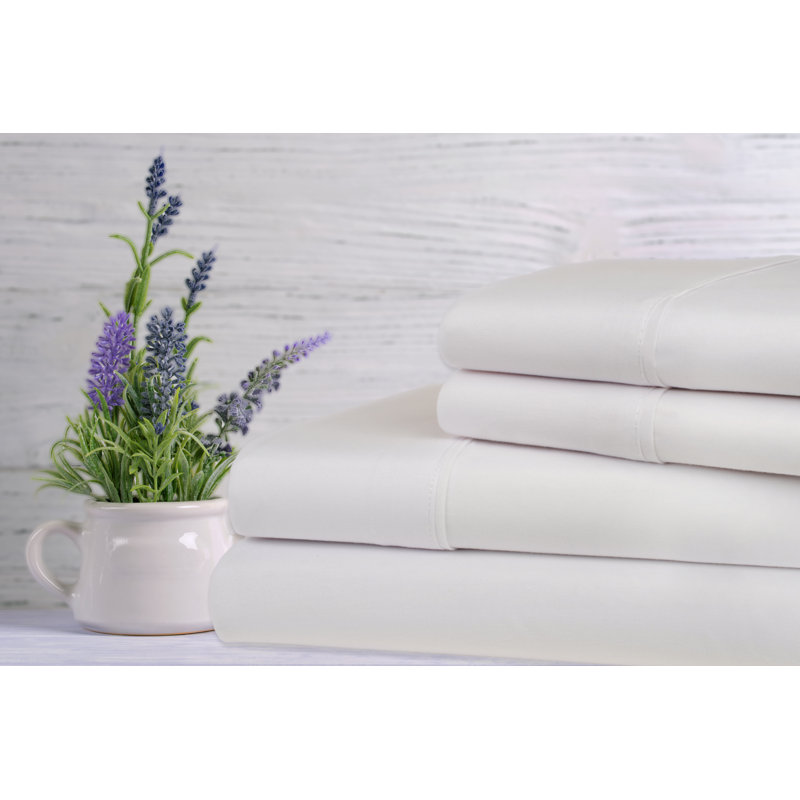  Ensemble de draps en rayonne lavande parfumée à densité de tissage 1800 fils, Blanc