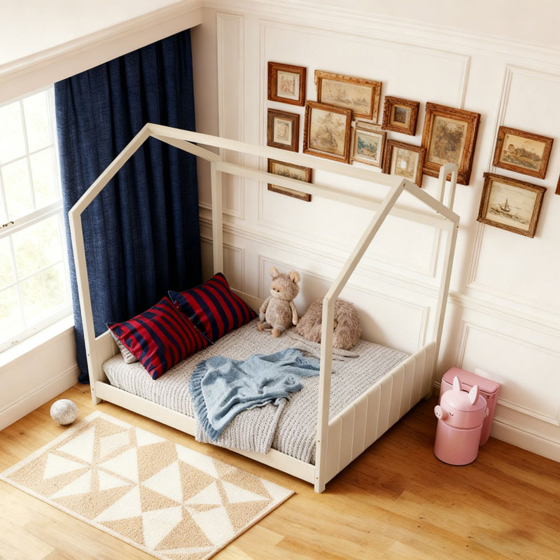 Lit en bois Velvet House, Beige, Complète