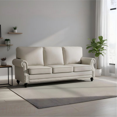 3-Seater Traditional Velvet Sofa, Nailhead Trim Upholstered Couch with Solid Wood Turned Legs for Living Room Decor