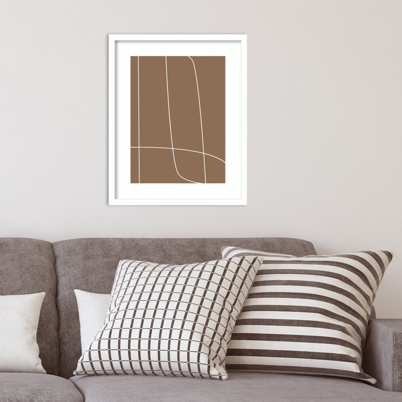 Modern Line Abstract 2 Mushroom Brown by The Creative Bunch Studio, White Framed, 17" H x 14" W