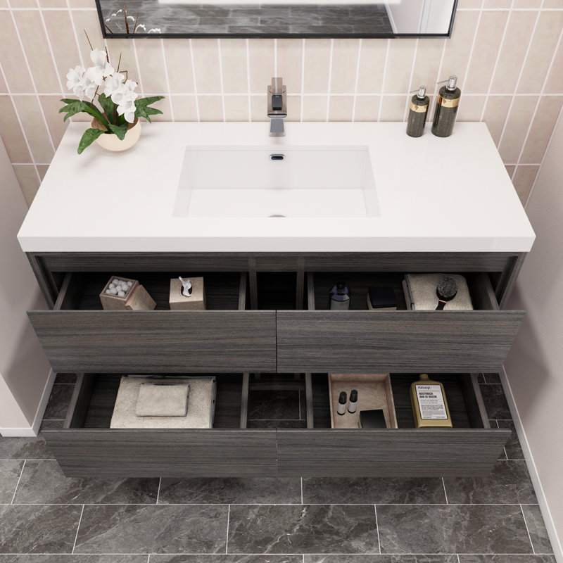 Azden 48" Wall-Mounted Single Bathroom Vanity Set, Gray Oak