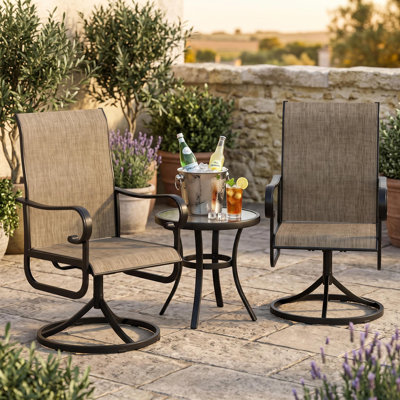 Ensemble de chaises berçantes pivotantes à 360 ° 360 °, ensemble de 2 chaises de salle à manger d'extérieur avec support à haut dossier, structure en acier robuste, tissu textilène résistant aux intempéries, pour la cour arrière