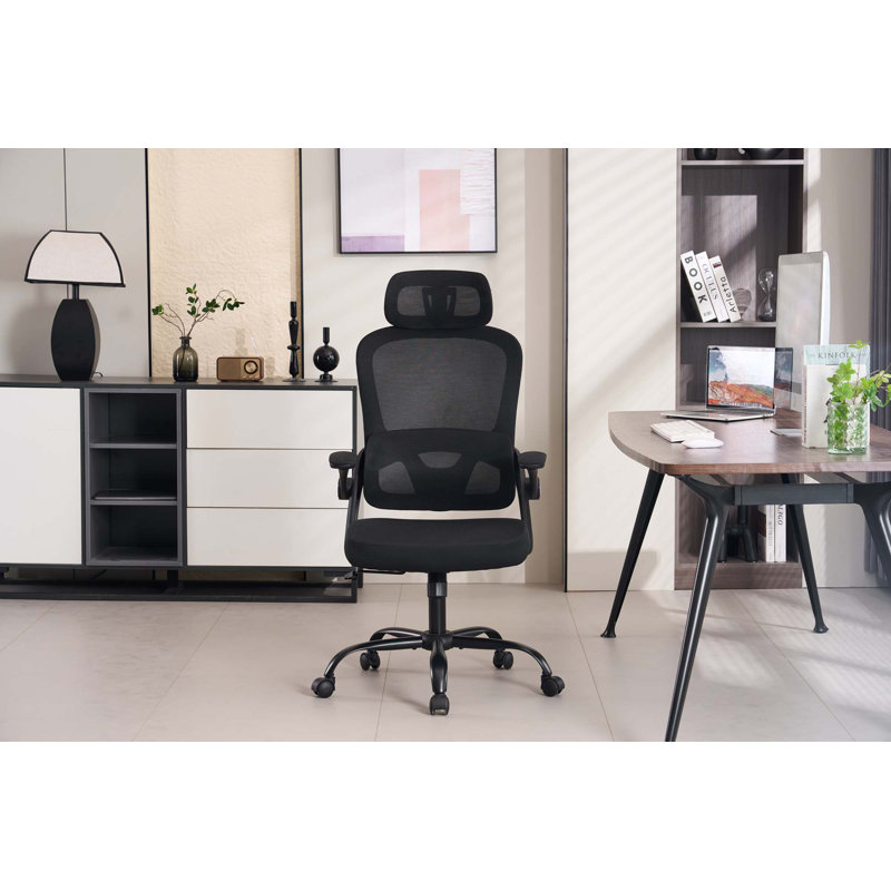Chaise de bureau ergonomique en filet, chaise de bureau à haut dossier avec accoudoirs 3D, soutien lombaire vers le haut et le bas, chaise de bureau pivotante pour ordinateur avec appui-tête réglable en 2 dimensions, fonction d'inclinaison noire