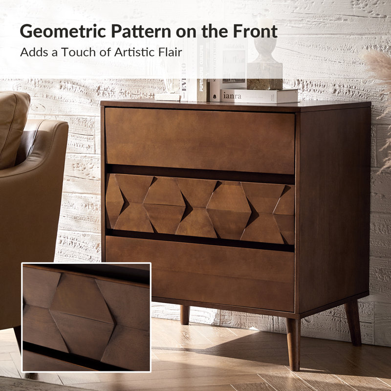Commode 3 tiroirs de style Mid-Century moderne Haney, Noyer