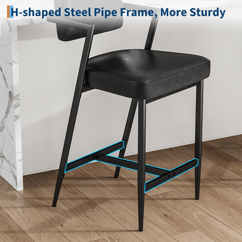 Upholstered Counter Stool with Metal Frame, Black/Black