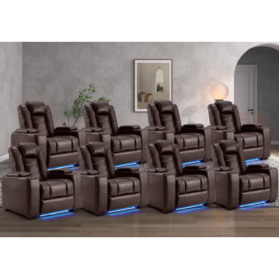 Adjustable Headrest Power Recliner Home Theater Chair With Cup Holders USB LED (Set of 8)