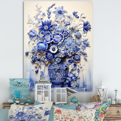 «Blue and White Boho plant Pottery II», impression sur toile Boho Pottery