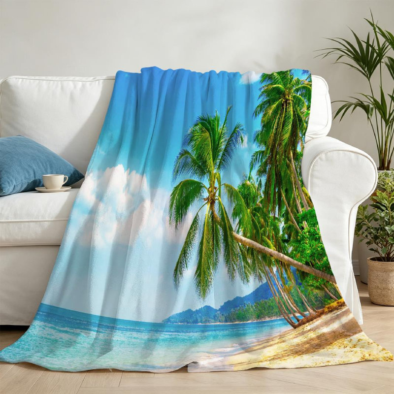 Jeté transparent en flanelle de polaire ultra douce, belle plage à imprimé recto, Throw 50" x 60"