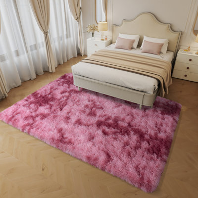 Tapis rouge foncé à poil long de 8 pi x 10 pi, idéal pour la décoration de salon, tapis moelleux ultra doux pour les planchers de chambre à coucher, tapis esthétiques convenant aux chambres d'enfants, aux dortoirs et à la décoration intérieure