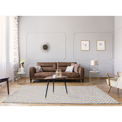 Tapis cube mauve/bleu clair/jaune