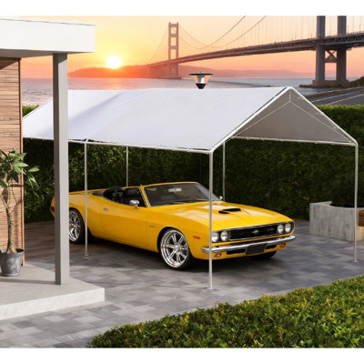 9.6' X 19.5' Carport Replacement Top, - Canopy With Bungee Cords, White , 230.75" L 116.5" W, Weather Canopy, Cover Proof