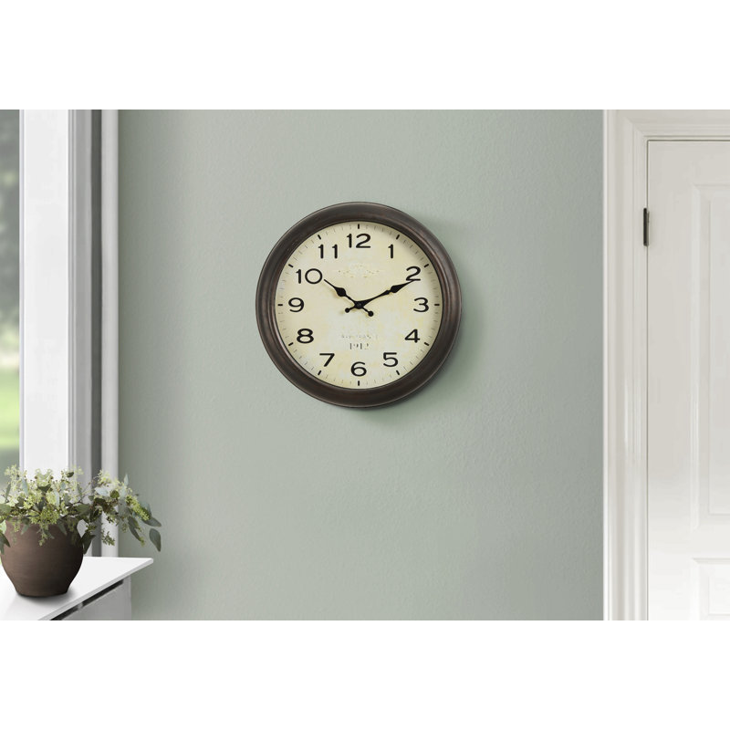Clocks, 16" Round, Wall Clock, Antique Brown, Transitional