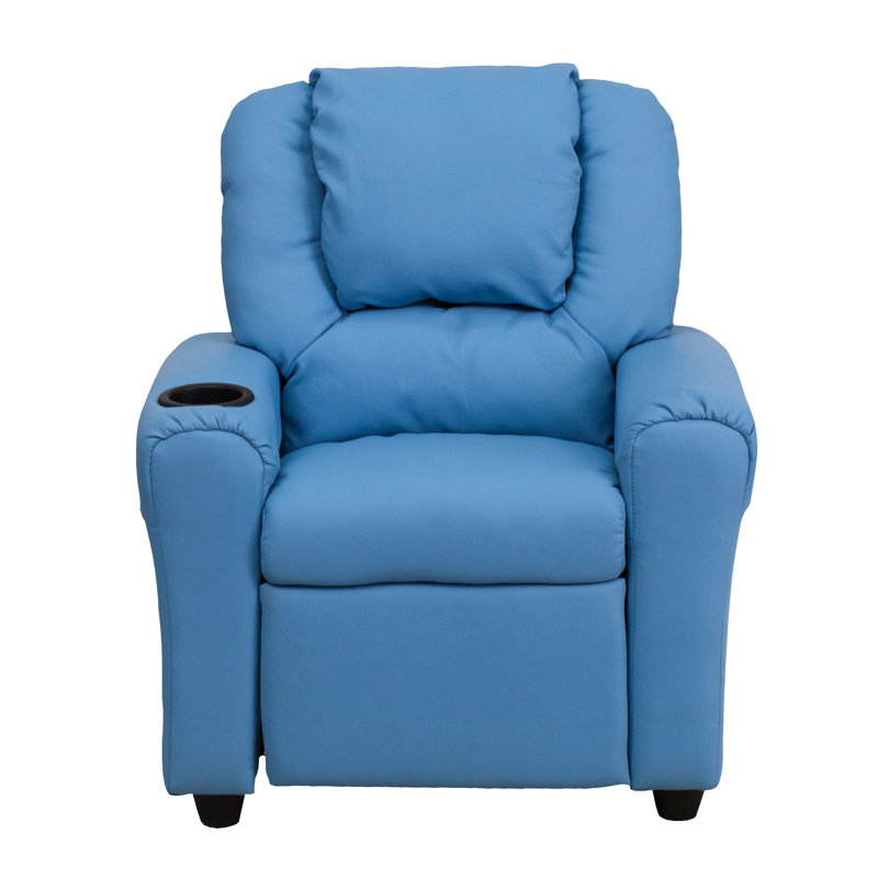 Forman LeatherSoft Contemporary Kids Recliner with Cup Holder and Headrest, Light Blue