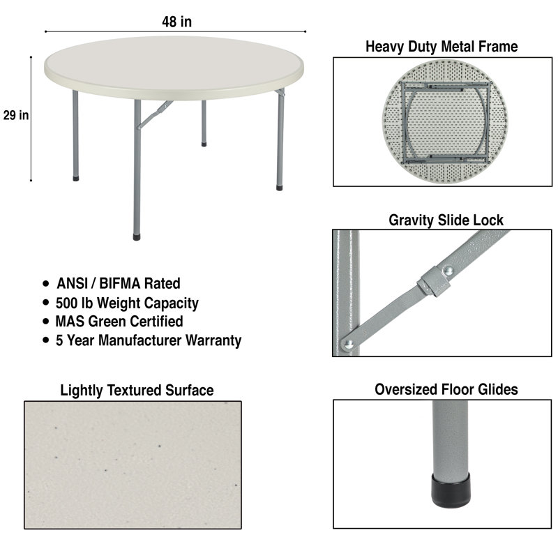 Baldwin Round Portable Banquet Table, 29.5" H x 48" L x 48" D