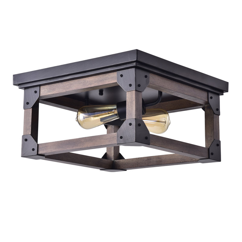 Plafonnier encastré industriel en bois noir à 2 lumières de 14,6 po Jolian, Noir antique