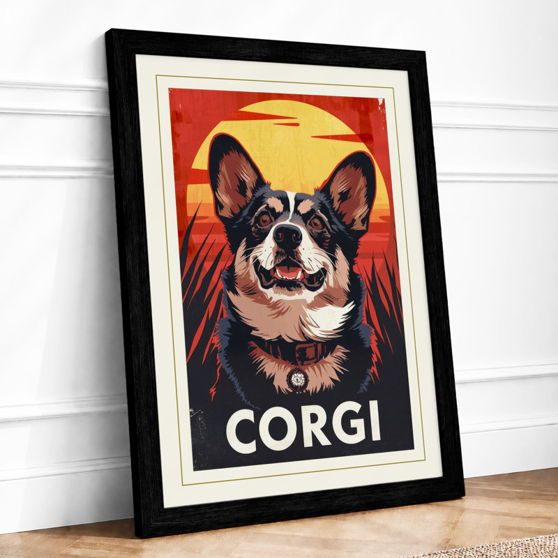 Corgi Bold Portrait Retro - Framed Print, A1 - 84.1 x 59.4 cm, Black