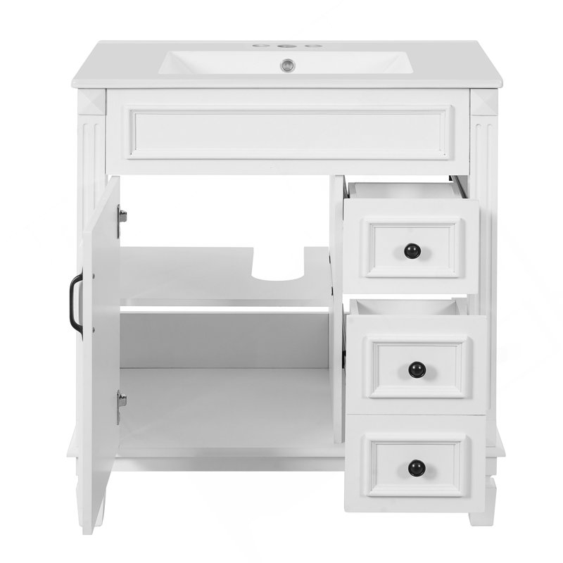 Meuble-lavabo de 30 po avec lavabo en céramique, petite armoire de salle de bain, armoire moderne avec 2 tiroirs et tablette réglable