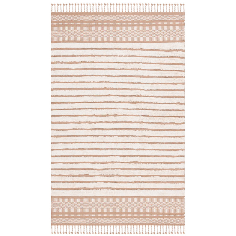 Lamaiya Hand Woven Cotton Pile Striped Rug, Rectangle 6' x 9'