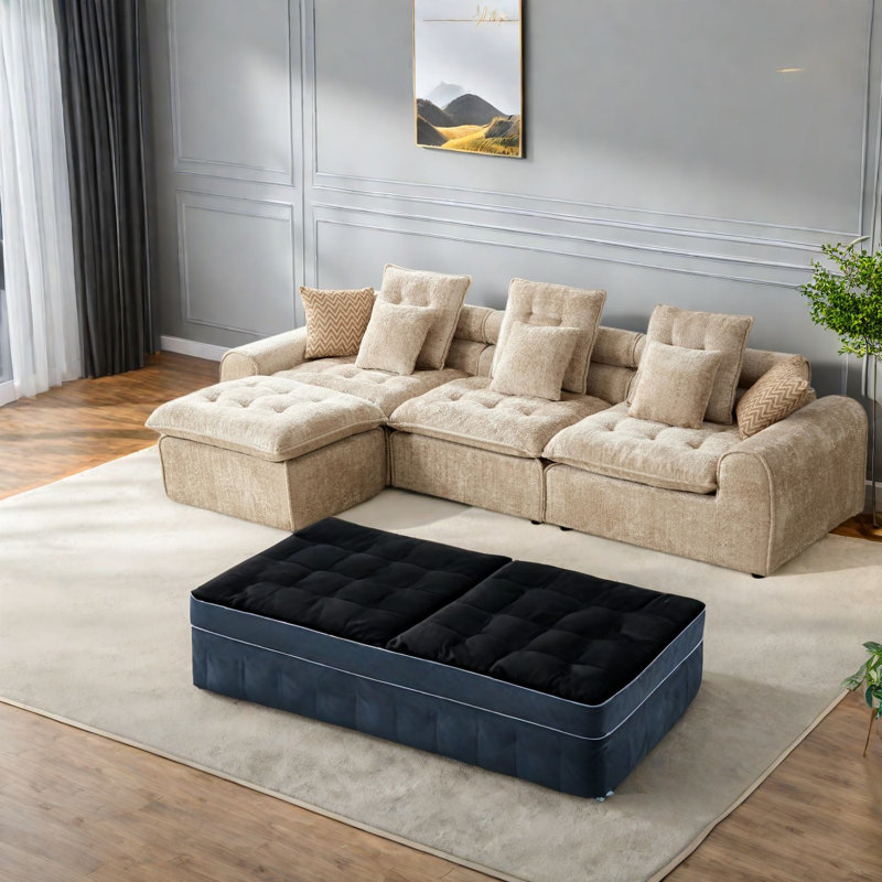 Canapé d'angle moderne surdimensionné à assise profonde, canapé en boucle camel de 129,8 pouces pour la maison