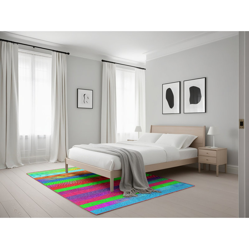Tapis rayé rouge / vert / bleu Elloree, Rectangle 5 pi x 7 pi