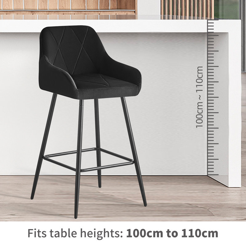 Lovington 71cm Velvet Bar Stools with Armrest, Black