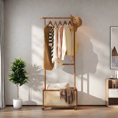 Ash Rattan Coat Rack 360° Locking Wheels