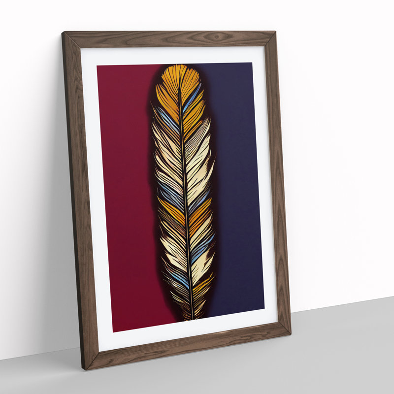 Wonderful Feather - Single Picture Frame Print, 64cm H x 46cm W x 2cm D, Walnut Framed