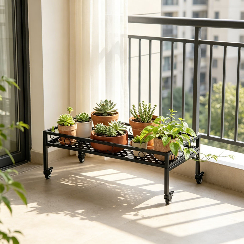 Support pour plante robuste avec roulettes - tablette d'intérieur en métal pour l'extérieur d'une capacité de 220 lb, structure en acier antirouille avec roulettes verrouillables