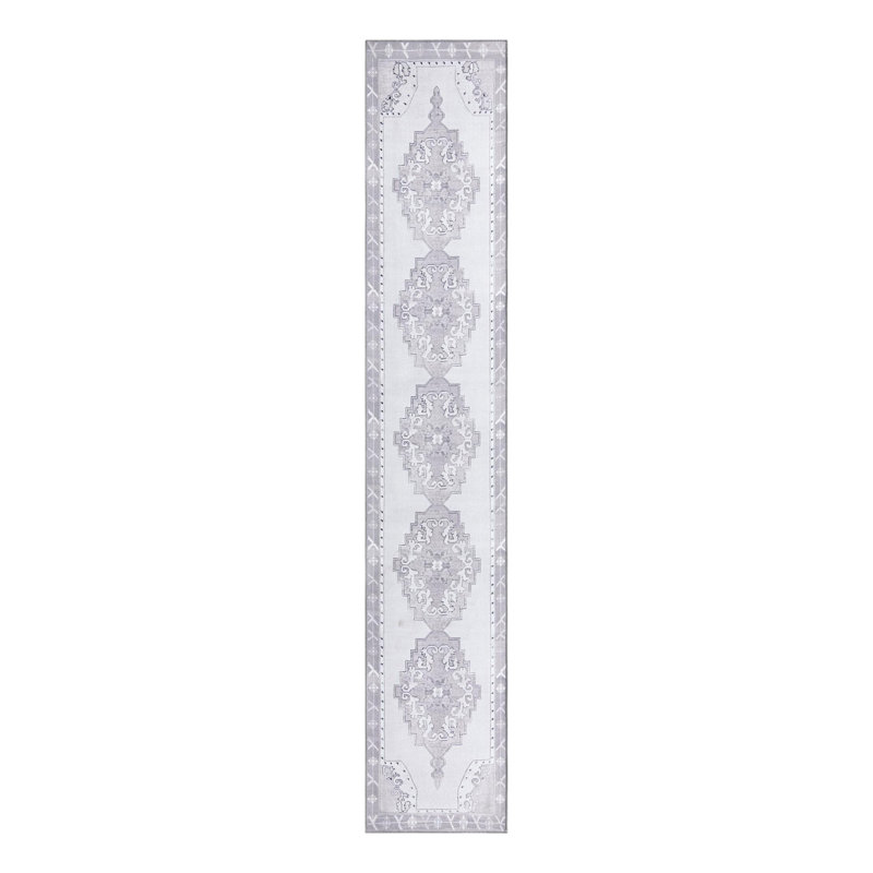 Tapis blanc chenille tissé à la machine, Tapis de couloir 2 pi 6 po x 14 pi 1 po