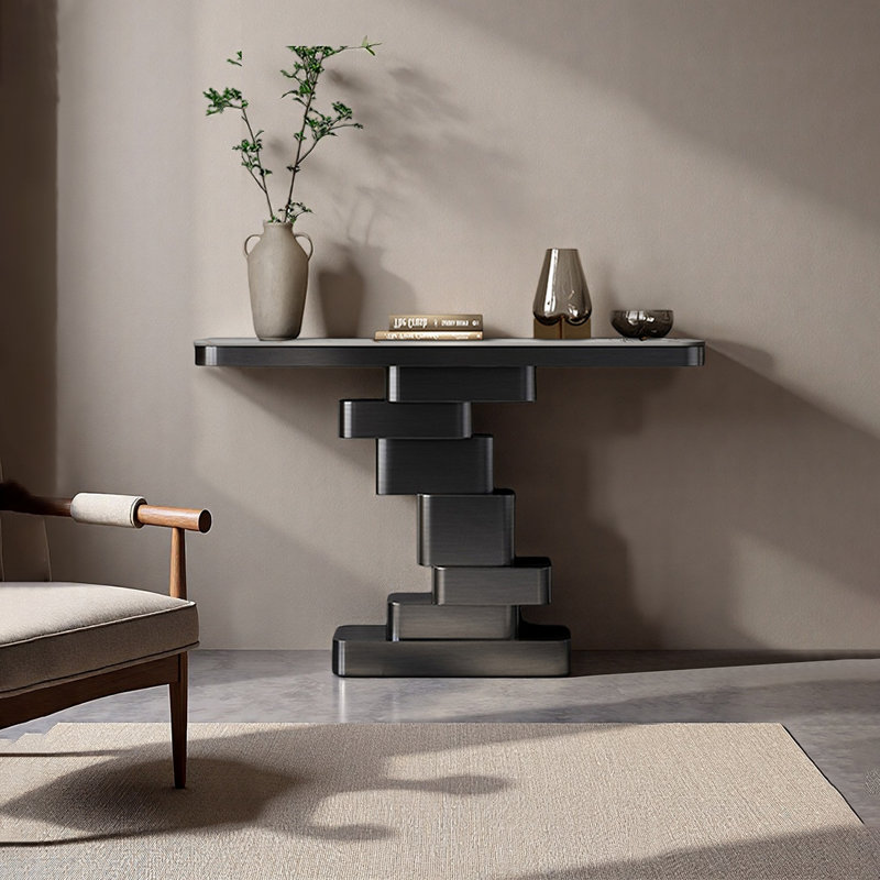 Console en acier inoxydable avec base empilée, Gris foncé, H 33,46 po x l 47,24 po x P 13,78 po