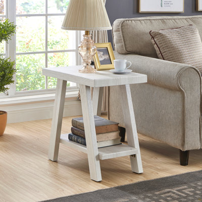 Contemporary Wood Shelf Side Table In White Finish