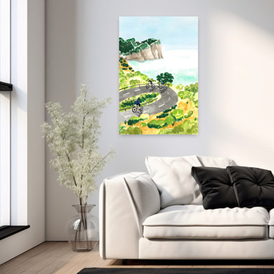 «Coastal Cycling Adventure», art contemporain de paysage côtier abstrait